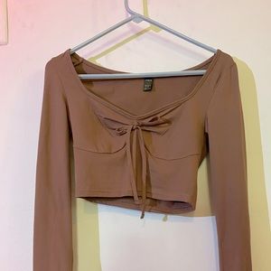 SHEIN Taupe/Brown Tie Front Crop Top